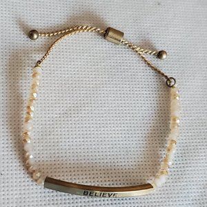 Gold Tone Pull Bracelet Believe Czech Glass Beads